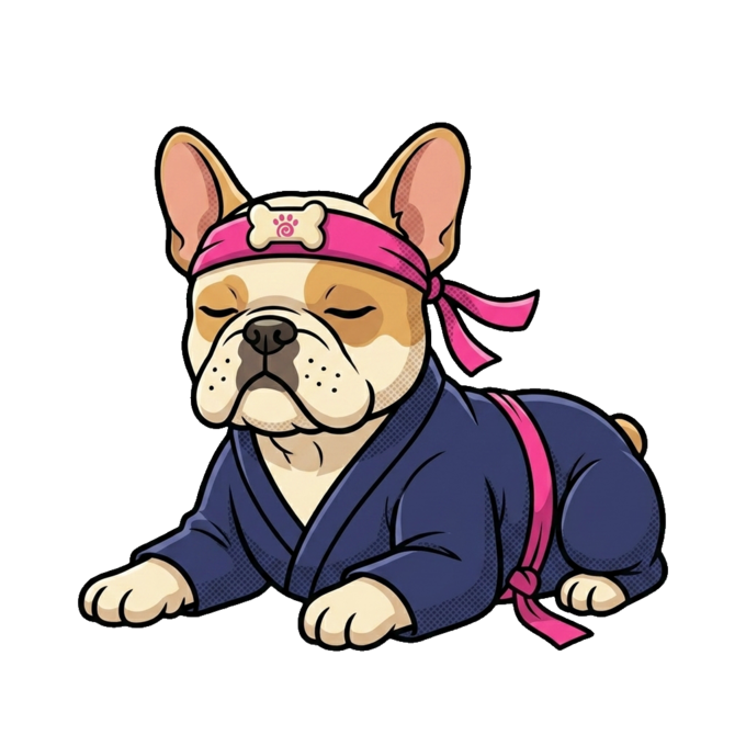 PawNobi sensei — French bulldog in a navy gi